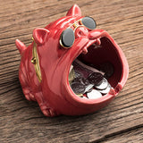 Maxbell Novelty Cartoon Dog Ashtray Windproof Storage Box, Ceramic Dog Statue Red