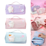 Maxbell Three Layer Pencil Case Cute Hand Held Portable for College Examination Kids Purple