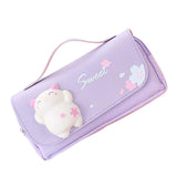 Maxbell Three Layer Pencil Case Cute Hand Held Portable for College Examination Kids Purple
