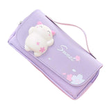 Maxbell Three Layer Pencil Case Cute Hand Held Portable for College Examination Kids Purple