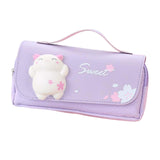 Maxbell Three Layer Pencil Case Cute Hand Held Portable for College Examination Kids Purple