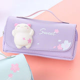 Maxbell Three Layer Pencil Case Cute Hand Held Portable for College Examination Kids Purple