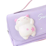 Maxbell Three Layer Pencil Case Cute Hand Held Portable for College Examination Kids Purple