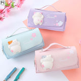 Maxbell Three Layer Pencil Case Cute Hand Held Portable for College Examination Kids Purple