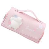 Maxbell Three Layer Pencil Case Cute Hand Held Portable for College Examination Kids Pink