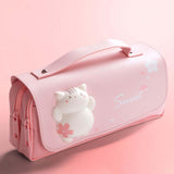 Maxbell Three Layer Pencil Case Cute Hand Held Portable for College Examination Kids Pink