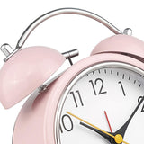 Maxbell 4 inch Twins Alarm Clock Silent with Backlight for Bedside Students Pink