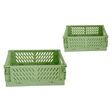 Maxbell 2x Folding Storage Basket Storage Crate with Handle for Bedroom Desk Green