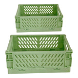 Maxbell 2x Folding Storage Basket Storage Crate with Handle for Bedroom Desk Green