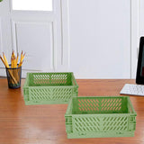 Maxbell 2x Folding Storage Basket Storage Crate with Handle for Bedroom Desk Green