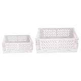 Maxbell 2x Folding Storage Basket Storage Crate with Handle for Bedroom Desk White