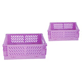 Maxbell 2x Folding Storage Basket Storage Crate with Handle for Bedroom Desk Purple