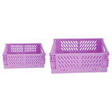 Maxbell 2x Folding Storage Basket Storage Crate with Handle for Bedroom Desk Purple