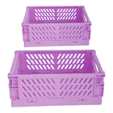 Maxbell 2x Folding Storage Basket Storage Crate with Handle for Bedroom Desk Purple