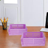 Maxbell 2x Folding Storage Basket Storage Crate with Handle for Bedroom Desk Purple