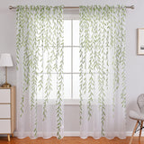 Maxbell Modern Sheer Curtain Green Window Draperies Washable for Living Room Bedroom 250cm