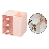 Maxbell Vanity Organizer Pencil Storage Box with 3 Transparent Drawers ,13x10.5x13cm Pink