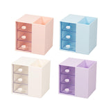 Maxbell Vanity Organizer Pencil Storage Box with 3 Transparent Drawers ,13x10.5x13cm Pink