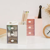 Maxbell Vanity Organizer Pencil Storage Box with 3 Transparent Drawers ,13x10.5x13cm Pink