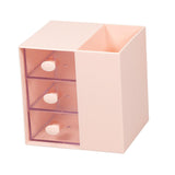 Maxbell Vanity Organizer Pencil Storage Box with 3 Transparent Drawers ,13x10.5x13cm Pink