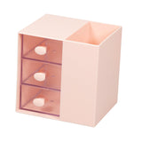 Maxbell Vanity Organizer Pencil Storage Box with 3 Transparent Drawers ,13x10.5x13cm Pink