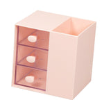 Maxbell Vanity Organizer Pencil Storage Box with 3 Transparent Drawers ,13x10.5x13cm Pink