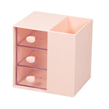 Maxbell Vanity Organizer Pencil Storage Box with 3 Transparent Drawers ,13x10.5x13cm Pink