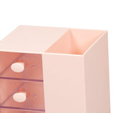 Maxbell Vanity Organizer Pencil Storage Box with 3 Transparent Drawers ,13x10.5x13cm Pink