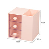 Maxbell Vanity Organizer Pencil Storage Box with 3 Transparent Drawers ,13x10.5x13cm Pink