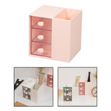 Maxbell Vanity Organizer Pencil Storage Box with 3 Transparent Drawers ,13x10.5x13cm Pink