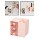 Maxbell Vanity Organizer Pencil Storage Box with 3 Transparent Drawers ,13x10.5x13cm Pink