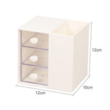 Maxbell Vanity Organizer Pencil Storage Box with 3 Transparent Drawers ,13x10.5x13cm White