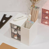 Maxbell Vanity Organizer Pencil Storage Box with 3 Transparent Drawers ,13x10.5x13cm White