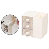 Maxbell Vanity Organizer Pencil Storage Box with 3 Transparent Drawers ,13x10.5x13cm White