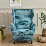 Maxbell Nonslip Wingback Chair Cover Elastic Modern Polyester Printed for Bedroom Blue