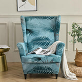 Maxbell Nonslip Wingback Chair Cover Elastic Modern Polyester Printed for Bedroom Blue