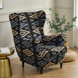 Maxbell Nonslip Wingback Chair Cover Elastic Modern Polyester Printed for Bedroom Black