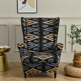 Maxbell Nonslip Wingback Chair Cover Elastic Modern Polyester Printed for Bedroom Black