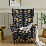 Maxbell Nonslip Wingback Chair Cover Elastic Modern Polyester Printed for Bedroom Black