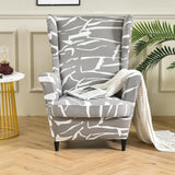 Maxbell Nonslip Wingback Chair Cover Elastic Modern Polyester Printed for Bedroom Light Grey