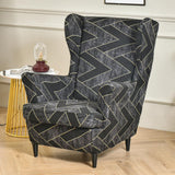 Maxbell Nonslip Wingback Chair Cover Elastic Modern Polyester Printed for Bedroom Black Gray