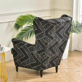 Maxbell Nonslip Wingback Chair Cover Elastic Modern Polyester Printed for Bedroom Black Gray