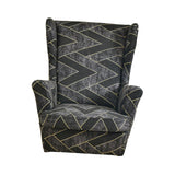 Maxbell Nonslip Wingback Chair Cover Elastic Modern Polyester Printed for Bedroom Black Gray