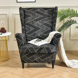 Maxbell Nonslip Wingback Chair Cover Elastic Modern Polyester Printed for Bedroom Black Gray