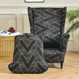 Maxbell Nonslip Wingback Chair Cover Elastic Modern Polyester Printed for Bedroom Black Gray