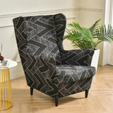 Maxbell Nonslip Wingback Chair Cover Elastic Modern Polyester Printed for Bedroom Black Gray