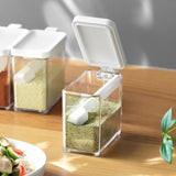 Maxbell Transparent Salt Container Condiment Box with Lid, Handle and Spoon