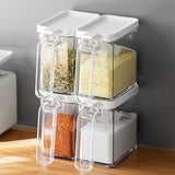 Maxbell Transparent Salt Container Condiment Box with Lid, Handle and Spoon