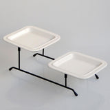 Maxbell 2 Tiered Serving Stand with White Ceramic Platters for Brithday Party Buffet Flat Side
