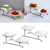 Maxbell 2 Tiered Serving Stand with White Ceramic Platters for Brithday Party Buffet Flat Side